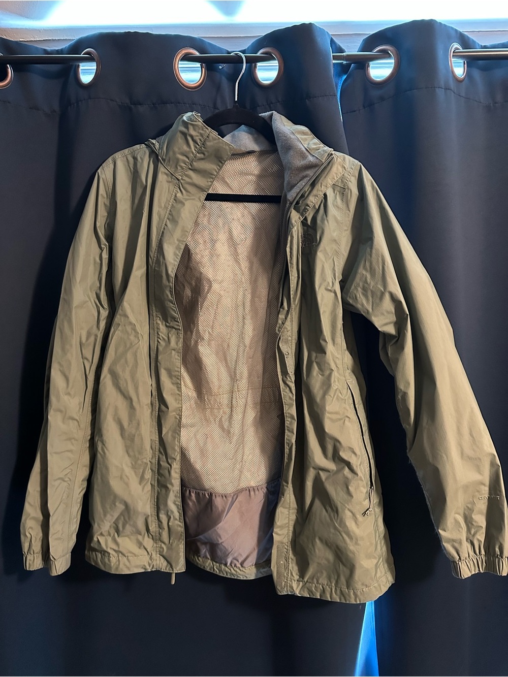 Light Olive Green North Face Packable Rain Jacket